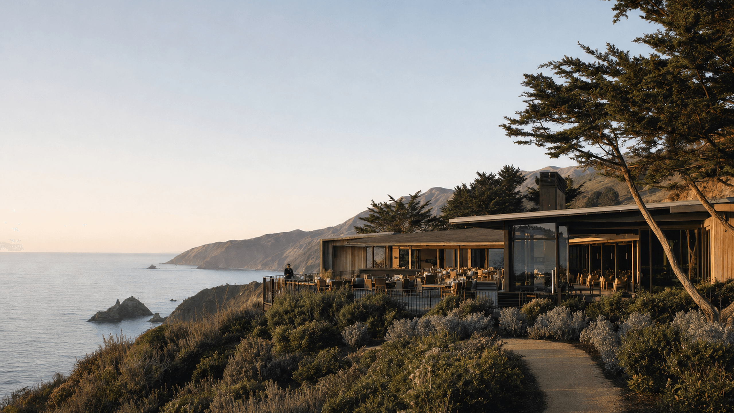 The Big Sur coastline at Aster House, with the Pacific Ocean below the headland